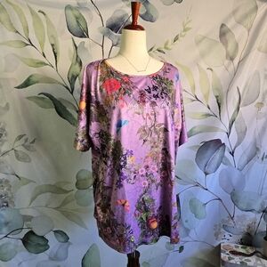 DRESSFO | Butterfly & Floral Print Blouse sz XL
